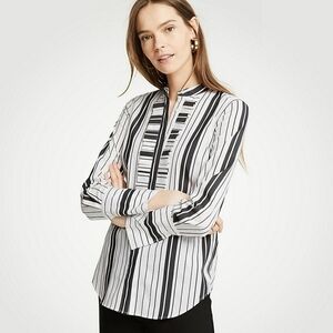 𝅺ANN Taylor Petite Stripe Pleated Ruffle Shirt, Size 4P